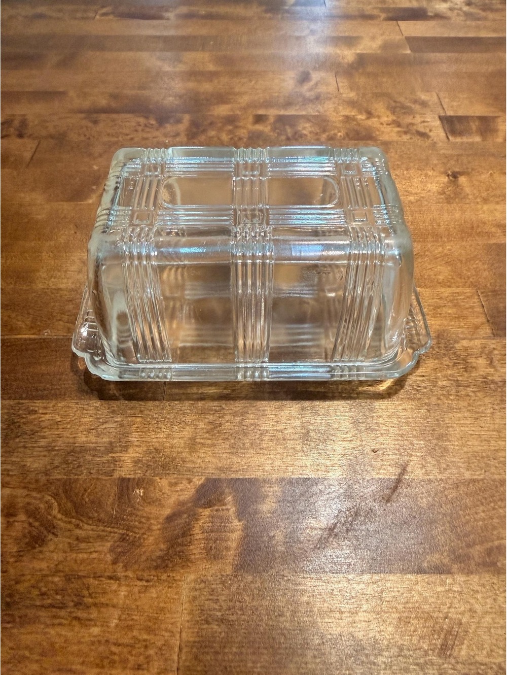 Vintage Hazel-Atlas Criss Cross Clear Glass Covered Butter Dish, 1930s Mid-Cent.